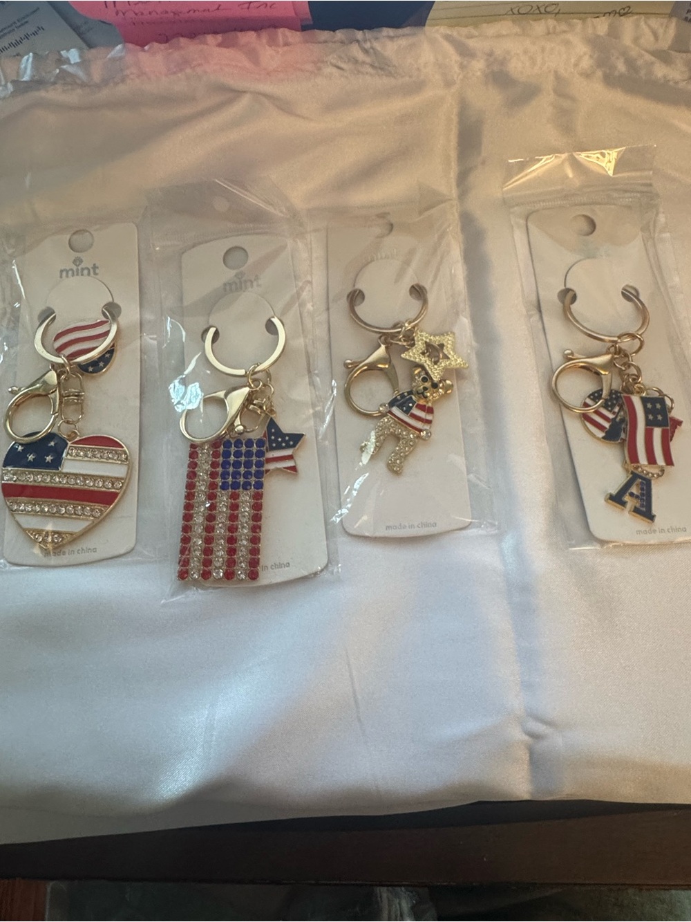 Patriotic Flag Bag Charm or Keychain  - Red, White & Blue PICK 1
